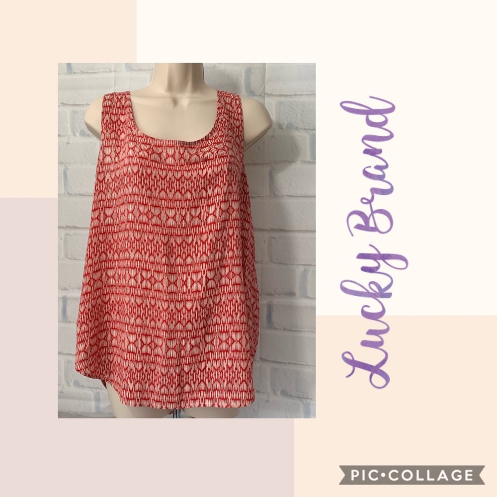 Lucky Brand Red & White Split Back Tank Top